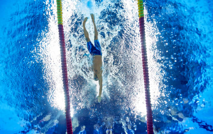 Lochte raced as part of the U.S. men’s 4x200 freestyle relay team in the 2016 Games (above), helping to snag gold with his 1:46.03 leg in the final.